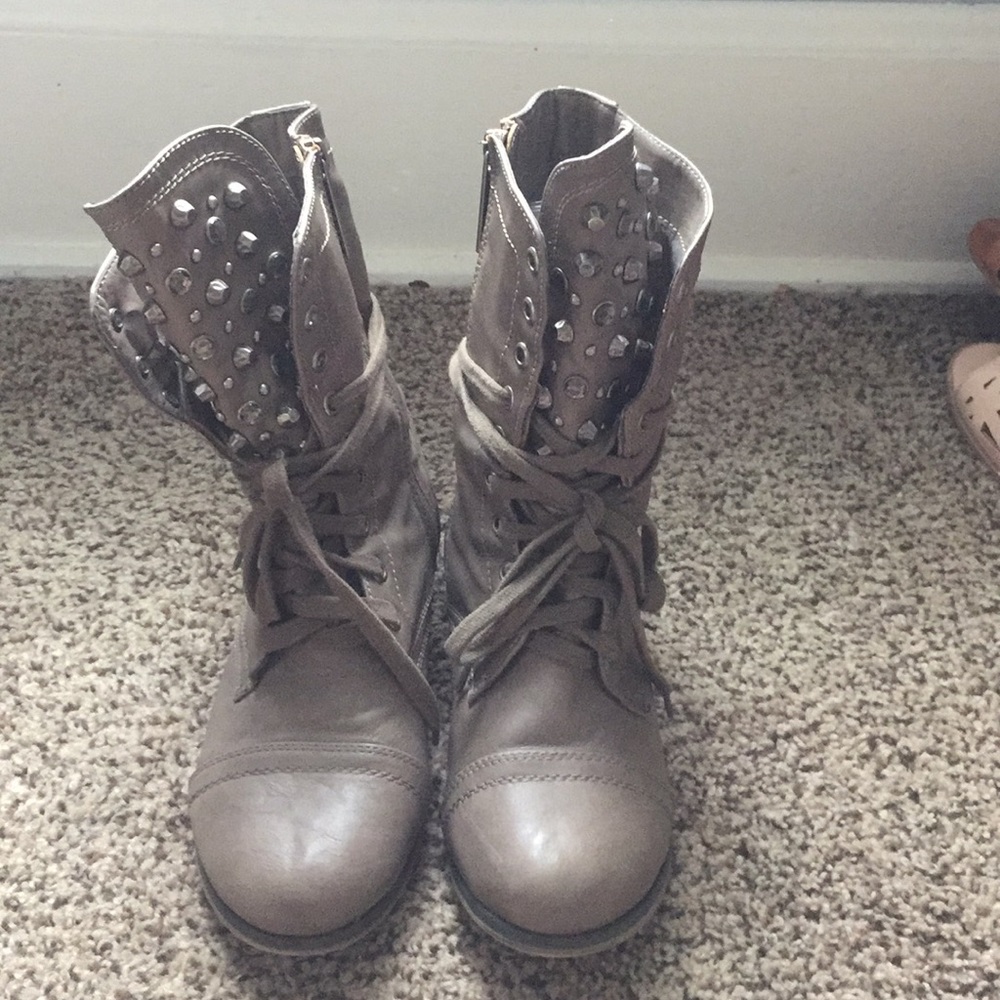 Rhinestone taupe combat boots